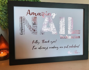 Real Foil Personalised Nail Technician Word Art Print / Nail Technician Unique Gift / Nail Technician Birthday Gift / Nail Designer Gift