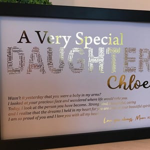 Real Foil Personalised Daughter Word Art Print / Daughter Gift / Daughter Birthday Gift / Personalised Daughter Gift / Special Daughter Gift