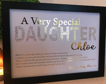 Real Foil Personalised Daughter Word Art Print / Daughter Gift / Daughter Birthday Gift / Personalised Daughter Gift / Special Daughter Gift