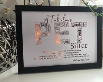 Real Foil Personalised Pet Sitter Word Art Print / Pet Sitter Gift / Thank you Pet Sitter / Personalised Pet Sitter Print
