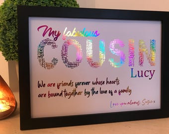 Real Foil Personalised Cousin Word Art Print / Cousin Keepsake Gift / Cousin Birthday Gift / Unique Cousin Gift / Special Cousin Gift