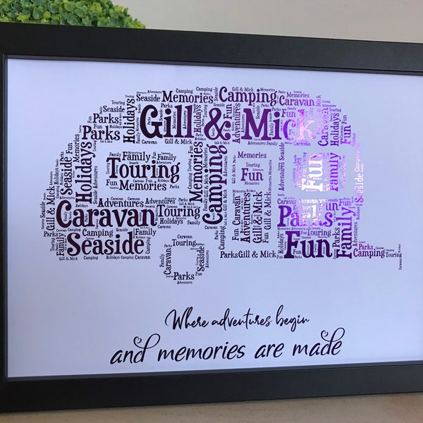Real Foil Personalised Caravan Word Art Print / Family Holiday Gift / Caravan Club Gift/ Caravan Enthusiast / Gift for Campers, Tourers
