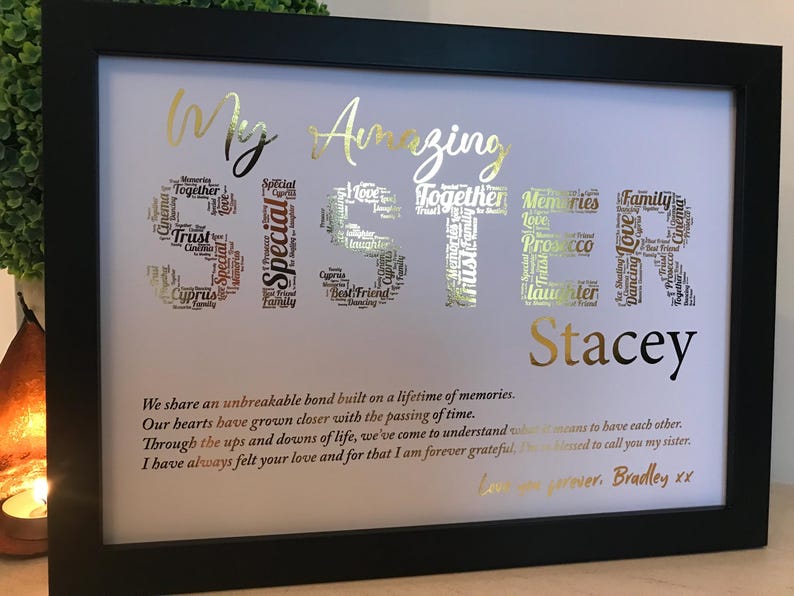 Real Foil Personalised Sister Word Art Print / Sister Christmas Gift ...