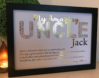 Real Foil Personalised Uncle Word Art Print / Uncle Christmas Gift / Uncle Birthday Gift / Unique Uncle Gift / Special Uncle Gift
