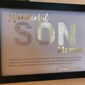 Real Foil Personalised Son Word Art Print / Special Son Gift / Son Birthday Gift / Personalised Son Gift / Unique Son Print / Son Present