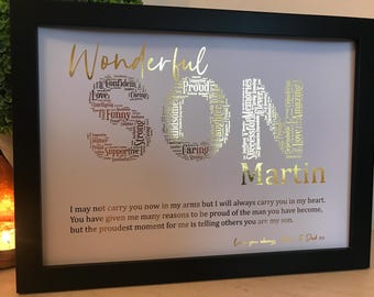 Real Foil Personalised Son Word Art Print / Special Son Gift / Son Birthday Gift / Personalised Son Gift / Unique Son Print / Son Present