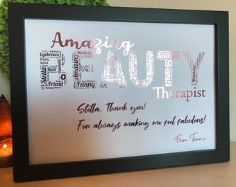 Real Foil Personalised Beauty Therapist Word Art Print / Beauty Therapist Birthday Gift / Beautician Gift / Beauty Salon Gift / Thank You