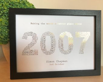 Personalised 18th Birthday Gift, 2007 Birthday, 2007 Keepsake, 18th Keepsake, Born in 2007, 16th, 18th, 21st, 30th, 40th, 50th, 60th, 70th,