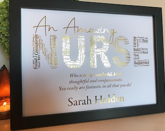 Real Foil Personalised Nurse Word Art Print / Nurse Retirement Gift / Nurse Birthday Gift / Unique Nurse Gift / Thank You Nurse Gift / NHS