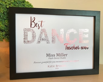 Real Foil Personalised Best Dance Teacher Print / Thank You Dance Teacher / Best Dance Teacher/ Dance Teacher Gift / Dance School Gift