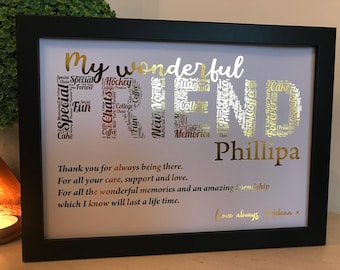 Real Foil Personalised Friend Word Art Print / Friend Gift / Friend Birthday Gift / Unique Friend Gift / Special Friend Print / Bestie Gift