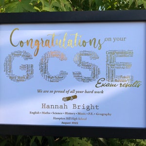 Real Foil Personalised Word Art GCSE Exams print / Custom GCSE Congratulations Gift/ Passing Exams Gift / GCSE’s  Gift