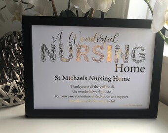Real Foil Personalised Nursing Home Word Art Print / Nursing Home Gift / Thank you Nursing Home Gift / Personalised Nursing Home Print