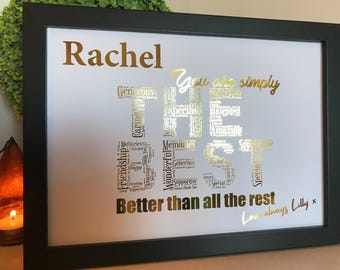 Real Foil Personalised Simply The Best Word Art Print / Best Friend Gift / Friend Birthday Gift / Unique Friend Gift / Thank You Gift