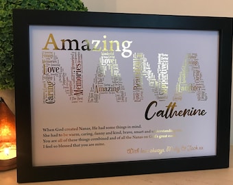 Real Foil Personalised Nana Word Art Print / Nanny Gift / Nana Birthday Gift / Personalised Nana Gift / Unique Nana Gift / Grandma Gift