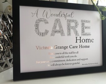 Real Foil Personalised Care Home Word Art Print / Care Home Gift / Thank you Care Home Gift / Personalised Care Home Print