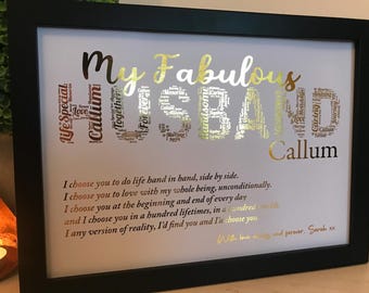 Real Foil Personalised Husband Word Art Print / Husband Keepsake Gift / Husband Birthday Gift / Husband anniversary Gift /