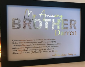 Real Foil Personalised Brother Word Art Print / Brother Family Gift / Brother Birthday Gift / Unique Brother Gift / Special Brother Print