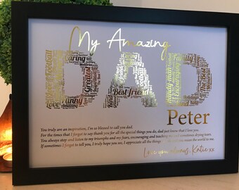 Real Foil Personalised Dad Word Art Print / Dad Keepsake Gift / Dad Birthday Gift / An Amazing Dad Gift / Unique Dad Gift /Special Dad Gift