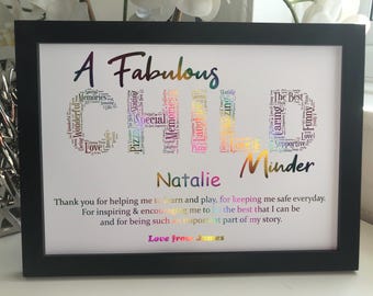 Real Foil Personalised Childminder Word Art Print / Childminder Gift / Thank you Childminder Gift / Personalised Childminder Print