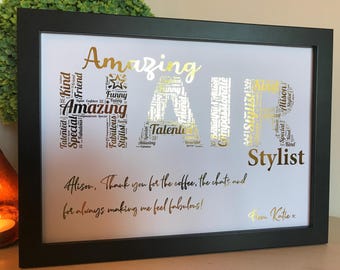 Real Foil Personalised Hairdresser Word Art Print / Hairdresser Thank You Gift / Hairdresser Birthday Gift / Unique Hair Stylist Gift