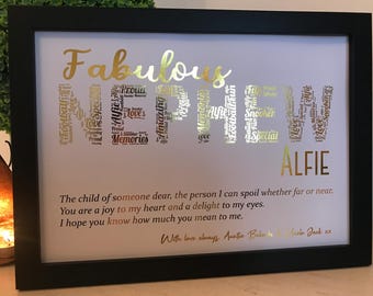 Real Foil Personalised Nephew Word Art Print / Nephew Christmas Gift / Nephew Birthday Gift / Personalised Nephew Gift / Unique Nephew Gift