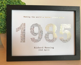 Personalised 40th Birthday Gift, 1985 Birthday, 1985 Keepsake, 40th Keepsake, Born in 1985, 16th, 18th, 21st, 30th, 40th, 50th, 60th, 70th,