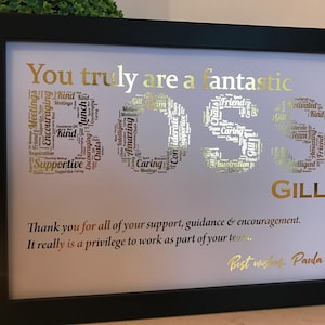 Real Foil Personalised Boss Word Art Print / Manager Gift / Boss Birthday Gift / Unique Boss Gift / Retirement Gift / Thank You Gift