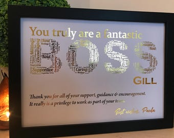 Real Foil Personalised Boss Word Art Print / Manager Gift / Boss Birthday Gift / Unique Boss Gift / Retirement Gift / Thank You Gift