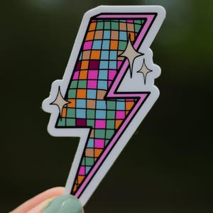 Disco Lightning Bolt Waterproof Sticker - Lightning Bolt Sticker, Disco Sticker Sticker