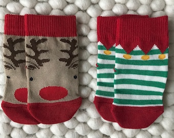 Chaussettes fantaisie de Noël pour bébé, paquet de 2, cadeau de Noël pour nouveau-né, elfe/renne, 0-6 mois