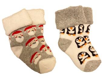 Baby Kerst Nieuwigheid Sokken 2 Pack Kerstman / Pinguïn Pasgeboren Kerstcadeau 0-6M
