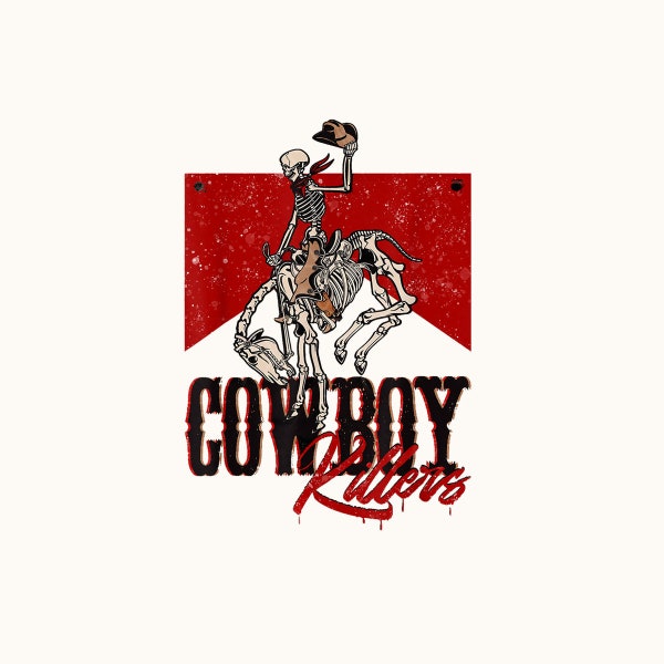 Western Cowboy Retro Punchy Cowboy Killers Skull Skeleton Digital PNG