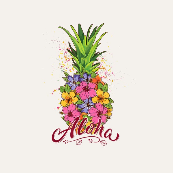 Aloha T-Shirt Hawaiian Women Teen Girl Hibiscus Pineapple Digital PNG