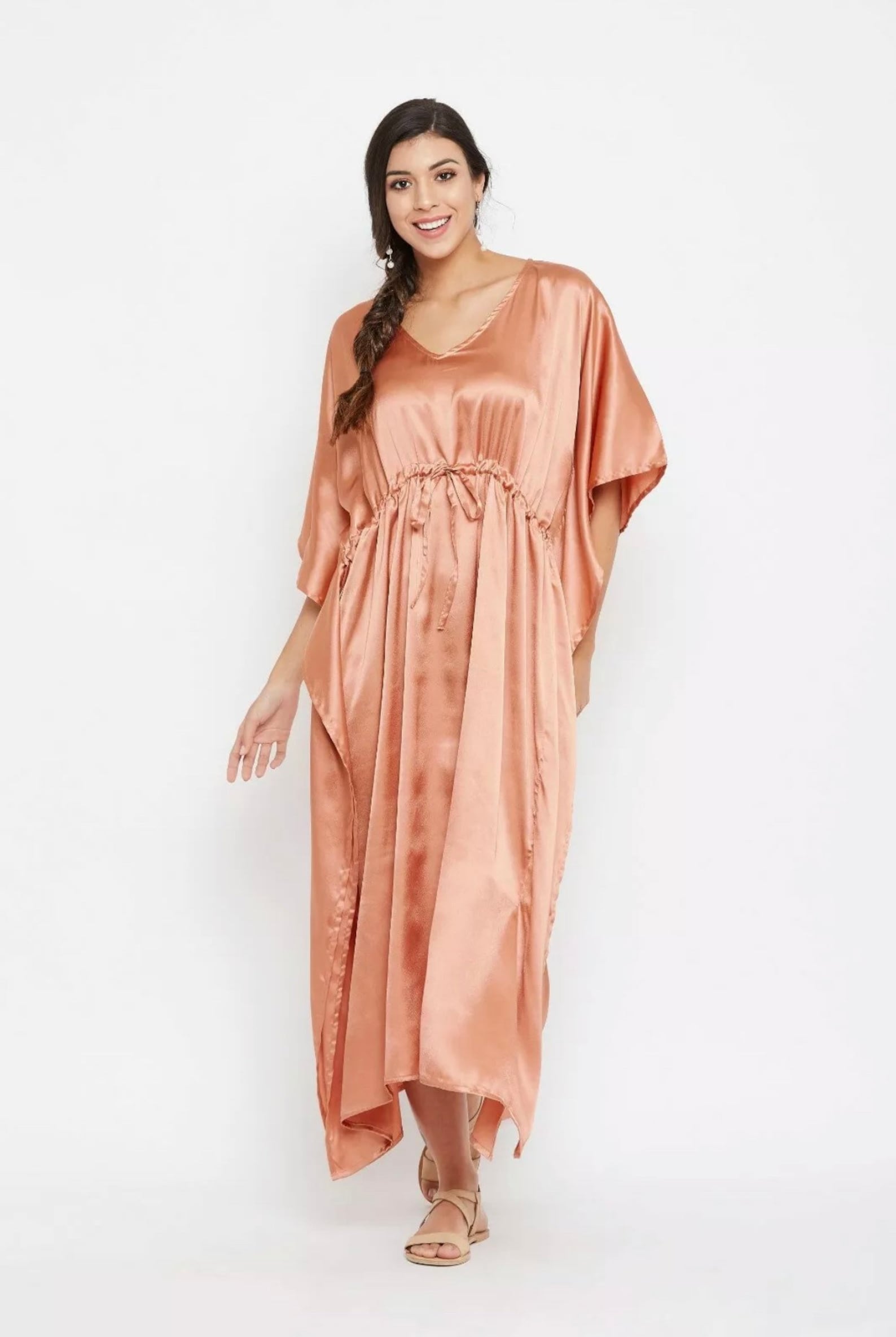Solid Satin Silk Kaftan Dress Maxi Dress Night Wear Lounge Etsy
