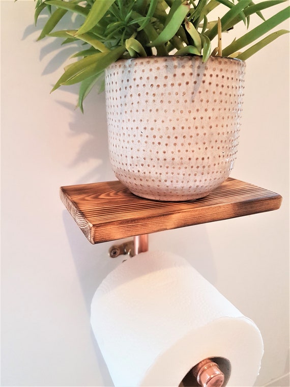 Rustic Toilet Roll Holder With Shelf Burnished Wood and Etsy