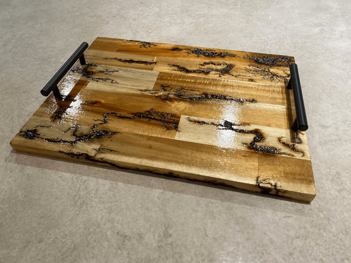 Fractal Burnt Burning Serving Tray Wood and Aluminium Etsy