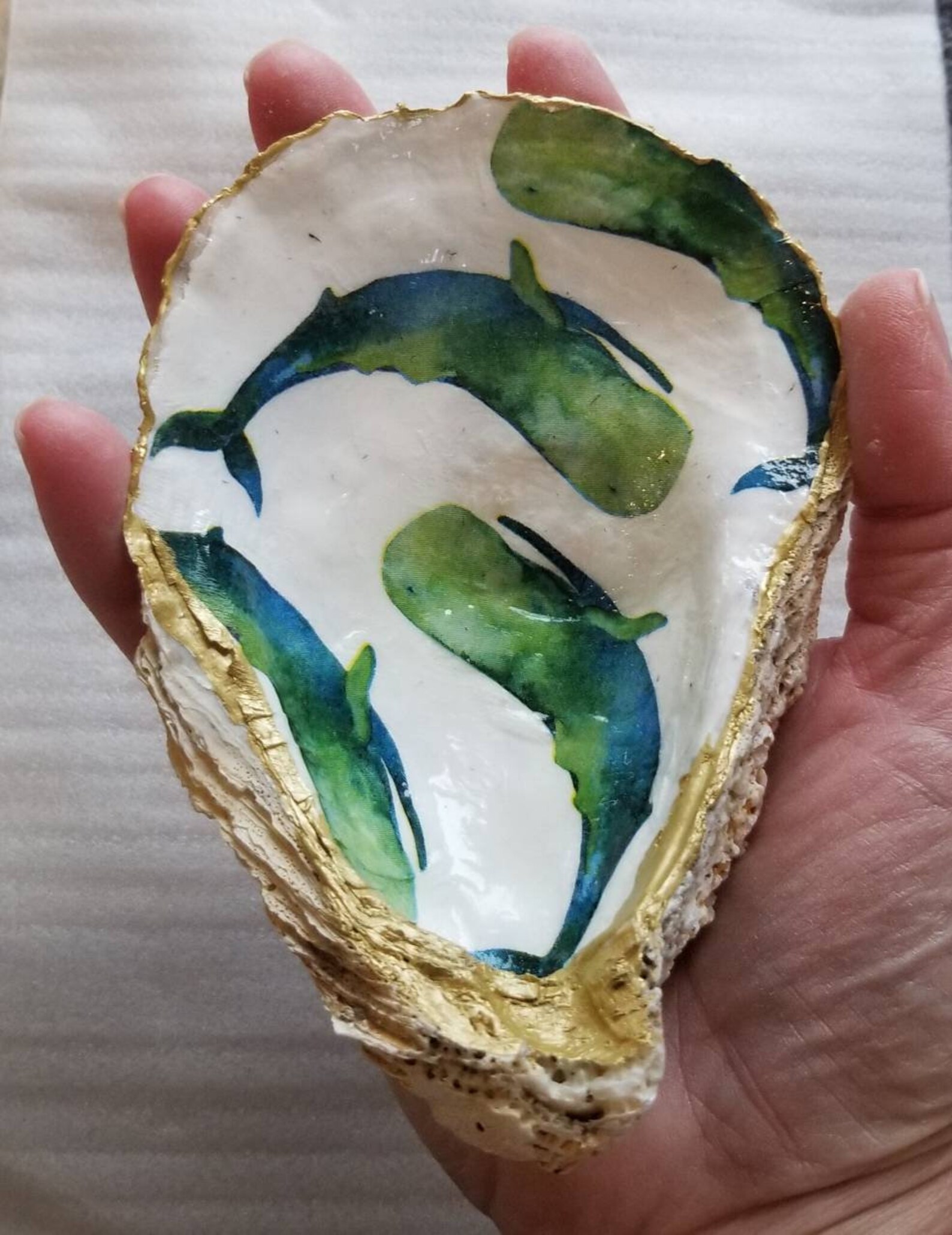 Very Large Whale Decoupage Oyster Shell Etsy