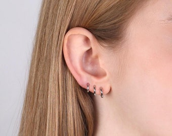 Sterling Silver Rounded Huggie Hoop Earrings: Small Cartilage