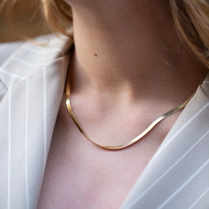 Gold Herringbone Necklace For Women, Sterling Silver Herringbone Chain Necklace, Flat Snake Chain Necklace, Layering Necklace, Italian Chain