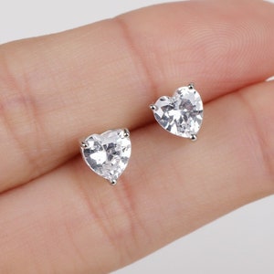 Heart Shape Diamond Stud Earrings, Sterling Silver Tiny Heart CZ Stud Earrings, Dainty Heart Stud Earring, Hypoallergenic Small Stud Earring