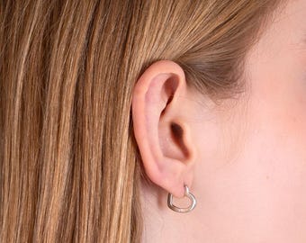Gold Heart Huggie Hoop Earrings, Sterling Silver Tiny Open Heart Hoop Earrings, Small Hoop Earrings, Minimalist Heart Shape Hoop Earrings