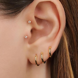 Tiny Gold Huggie Hoop Earrings, Minimalist Stacking Hoops, Small Cartilage Helix Lobe Earrings, 925 Sterling Silver Everyday Jewelry