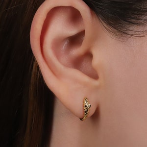 Snake Huggie Hoop Earrings, Gold Snake Hoop Earrings, 925 Sterling Silver Snake Huggie Hoop Earrings, Tiny Snake Hoop, Serpent Hoop Earrings