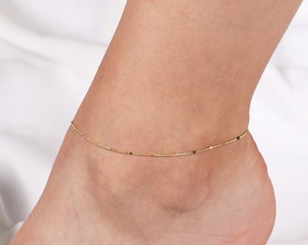 Dainty Starlit Anklet, Sterling Silver Starlit Chain Anklet, Gold Thin Chain Anklet Bracelet, Minimalist Dainty Anklet, Tiny Layered Anklet
