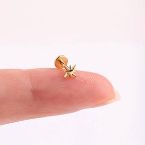 Tiny Star Threadless Push Pin Labret, 18G Flat Back Cartilage Stud, Sterling Silver North Star Helix Tragus Conch Earring Minimalist