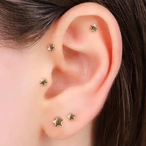 18G Tiny Mini Star Threadless Push Pin Labret Stud, 925 Sterling Silver Star Flat Back Stud Earring, Cartilage Stud, Tragus Stud, Helix Stud