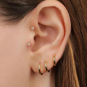 Tiny Gold Huggie Hoop Earrings, Minimalist Stacking Hoops, Small Cartilage Helix Lobe Earrings, 925 Sterling Silver Everyday Jewelry