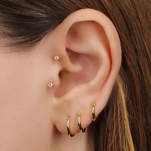 Boucles d'oreilles Huggie Hoop arrondies en or, Boucles d'oreilles minuscules Huggie Hoop en argent sterling, Huggie Hoop cartilage, Huggie Hoop Helix, Huggie Hoop Tragus