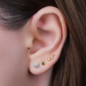 Ensemble de petites boucles d'oreilles labret à dos plat en argent sterling 925 sans filetage
